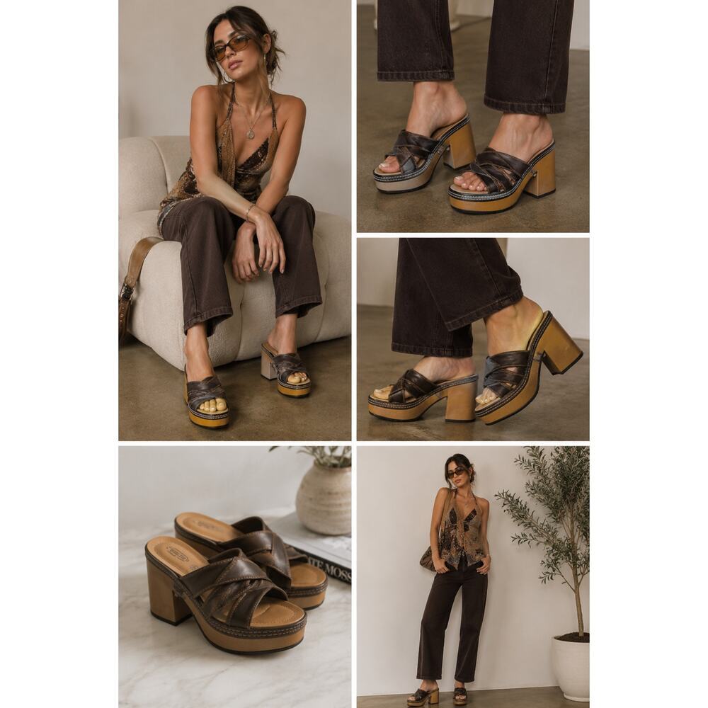 Vintage Y2K Lower East Side Chunky Platform Mule Heels Womens 10